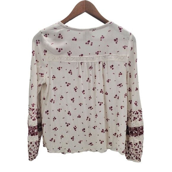 Knox Rose Womens Pink Cream Floral Tunic Top Sz S Long Sleeve V-Neck Lace Boho - Picture 4 of 15